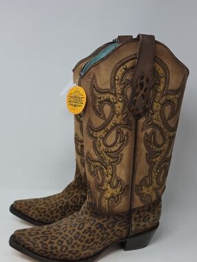 Corral Women's Leopard Print Studded Western Boots - Snip ToeSize 10.5M